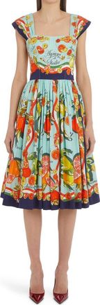 Dolce & Gabbana Agrumi di Sicilia Cotton Poplin Corset Dress in Ht3Un Agrumi F.turchese at Nordstrom, Size 8 Us