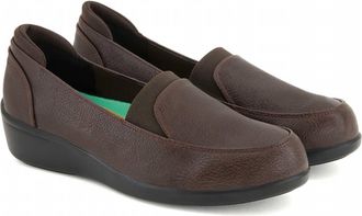 Andrea Womens Leather Wedge Loafer In Dark Brown