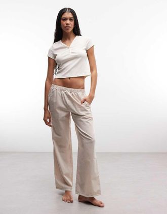 Daisy Street Pigiama con top e pantaloni traforati beige a quadretti-Multi