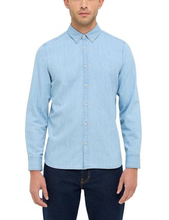 Mustang Langarmhemd MUSTANG Herren Style Cullman, Herren, Gr. M, US-Gr&ouml;ssen, blau 200, Twill, 100% Baumwolle, unifarben, slim fit, Hemden Langarmhemd