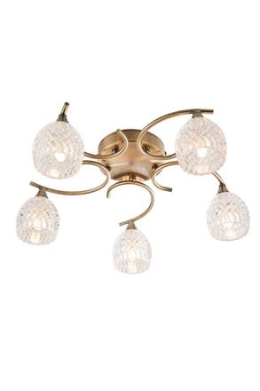 Netlighting Boyer 5 Light Semi Flush Multi Arm Ceiling Light Antique Brass Glass G9 in Gold