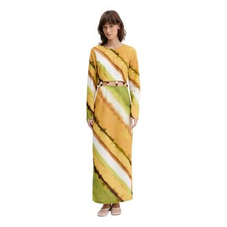 Never Fully Dressed Maxi jurk met diagonale print en kralen-taille - Dames - Maxi kleedjes - Veelkleurig - M - Katoen - Kleedjes