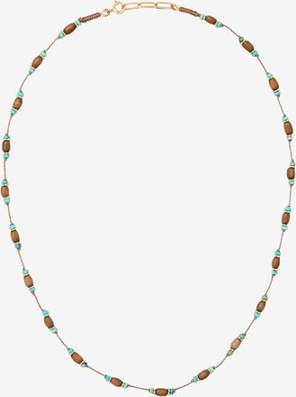 Tityaravy Lange Holzperlen-Halskette mit T&uuml;rkisen Padma