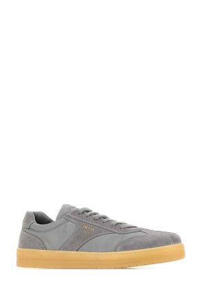 Prada Mens Grey Suede E Re-Nylon Sneakers Granito