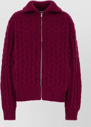 Prada virgin wool chunky cable knit funnel neck zip up cardigan