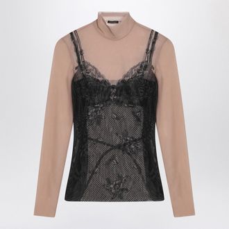 Balenciaga Black And Light Beige Trompe Loeil Lingerie Top