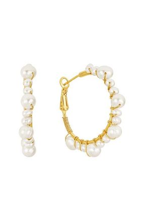 Untamed Petals Marin Pearl Wrapped Hoop Earrings in Gold at Nordstrom