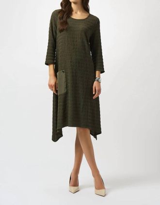 Joseph Ribkoff 3/4 Sleeve Scoop Neck A-Line Asymmetrical Dress In Avocado