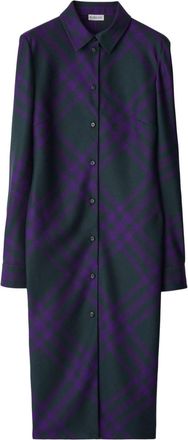Burberry checked wool shirtdress - women - Buffalo Horn/Wool - 8 - Green