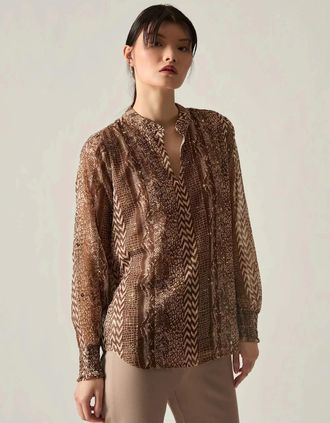 James Lakeland Womens Sequin Animal Print Blouse - Brown - Size: 10