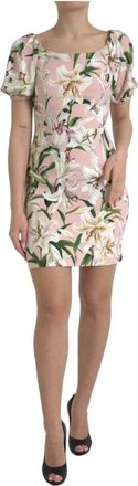 Dolce & Gabbana Roze Lelieprint Sheath Jurk - Dames - Korte kleedjes - Veelkleurig - S - Kleedjes
