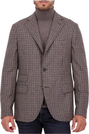 Slowear Bruin/Blauw Houndstooth Couture Jas - Heren - Blazers - Bruin - L - Wol - Jassen