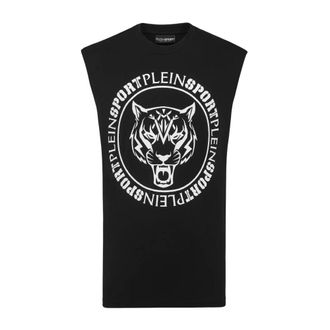 Plein Sport Sleeveless Training Tops, male, Black, Size: 2XL Carbon Tiger Sleeveless T-Shirt