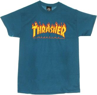 Thrasher Flame Tee Blauw/Geel Korte Mouw T-shirt - Heren - T-shirts - Blauw - L - Katoen - Tops