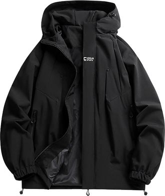 Generic Mens Waterproof Jackets Windproof Windbreaker Warm Jacket Hooded Stand Collar Coat with Multi Zip Pockets Casual Fashion Snowboarding Jackets Baggy Ou