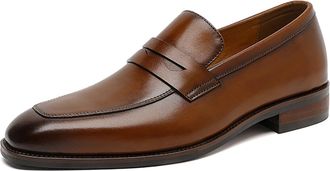 Generic Mens Luxury Leather Penny Loafers, Classic Fashion Handmade Dress Shoes Casual Slip-On Loafer for Mens,Brown,8 UK