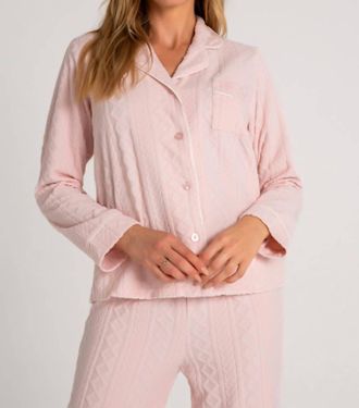 PJ Salvage Very Terry Cable Button Up Top In Pink Tint