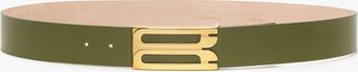 Victoria Beckham Jumbo Frame Belt In Khaki Smooth Leather 100CM
