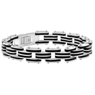 Pompeii3 Mens Steel Brushed And Black Two Tone 3.5mm Link Flexible 8.5 Bracelet