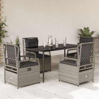 vidaXL Set Comedor De Jard&iacute;n 5 Pzas Cojines Rat&aacute;n Sint&eacute;tico Gris Claro Vidaxl