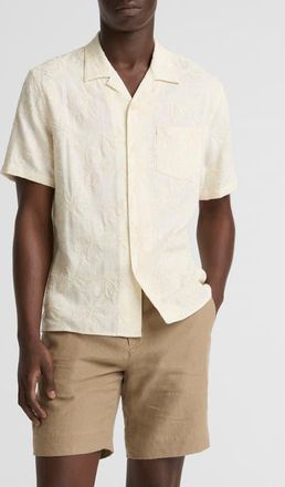 Vince Embroidered Floral Camp Shirt in Blanco at Nordstrom, Size Xx-Large