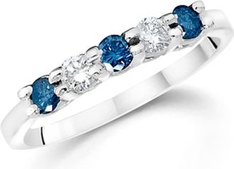 Pompeii3 3/4Ct Blue & White Diamond Five Stone Wedding Ring in White Gold Size Selectable