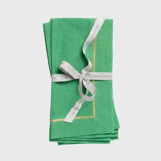 Joanna Buchanan Gold trim linen dinner napkin, set of two in Green at Nordstrom