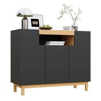 STILVORA Credenza Con 3 Ante E Vano A Giorno, Stile Moderno Minimalista, In Pannello Truciolare, Nero, 120,5&times;42&times;96 Cm