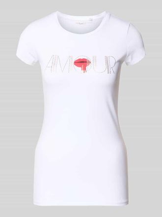 Guess T-Shirt mit Ziersteinbesatz in Weiss, Gr&ouml;&szlig;e XL