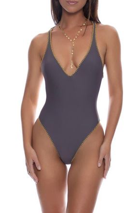 Luli Fama V-Neck One Piece Bodysuit in Grey at Nordstrom, Size X-Small