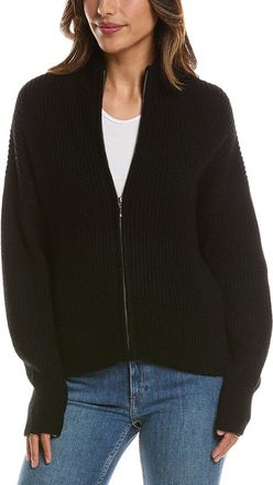 Fort&eacute; Cashmere Rib Zip Mock Neck 100% Cashmere Cardigan