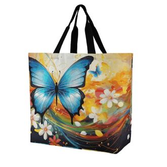 Generic Colorful With Butterfly Shoulder Bag Foldable Shopping Bag Lightweight Shoulder Bags For College Daily Use Picnic