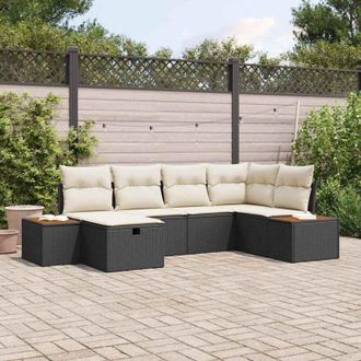 vidaXL Vidaxl - Conjunto De Sof&aacute; De Jard&iacute;n Con Coj&iacute;n 6 Pcs Negro Polirat&aacute;n
