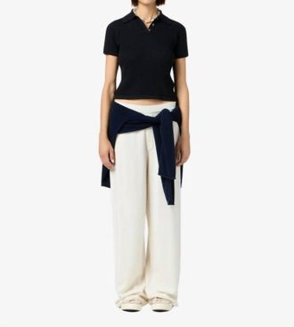 Guest In Residence Shrunken Light-Weight Waffle Knit Polo In Black