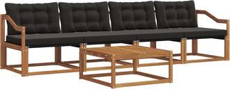 vidaXL Conjunto De Sof&aacute;s De Exterior 5 Uds. Natural Y Negro Vidaxl