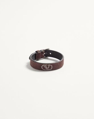 Valentino Garavani VLogo Signature Suede and Metal Bracelet Man BROWN UNI