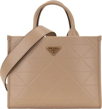 Prada Grote Leren Shopper - Dames - Shoppers - Beige - ONE Size - Leer - Tassen