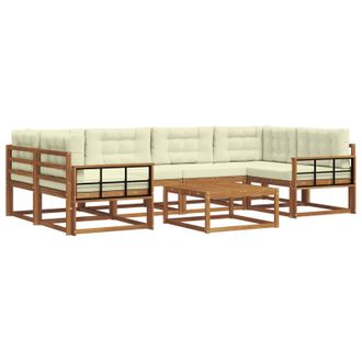 vidaXL Conjunto De Sof&aacute;s De Exterior Con Coj&iacute;n 7 Pcs Natural Y Crema Vidaxl