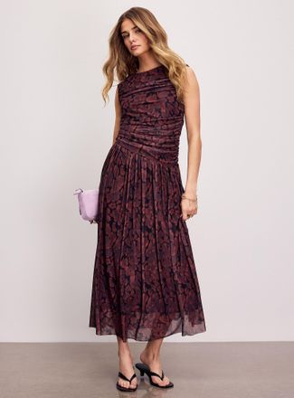 Icone Womens Printed micromesh draped waist maxi dress