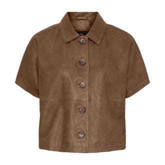 BTF-CPH Btfcph - Korte Mouw Leren Jas - Dames - Blouses & Shirts - Bruin - Maat: 2XL Leer