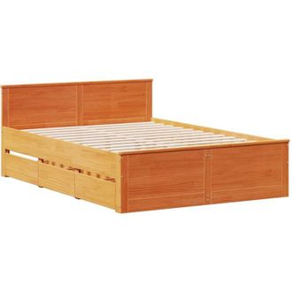vidaXL Vidaxl - Cama Con Cabecero Sin Colch&oacute;n Madera Maciza Marr&oacute;n 140x200 Cm