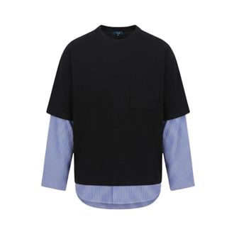 Comme Des Gar&ccedil;ons Long Sleeve Tops, male, Black, Size: L Layered-panel chest-pocket T-shirt