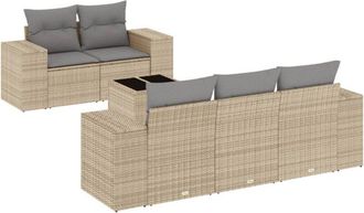 vidaXL Juego De Sof&aacute;s Jard&iacute;n Con Cojines 6 Pzas Rat&aacute;n Sint&eacute;tico Beige Vidaxl