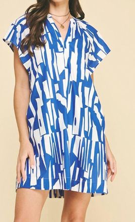 Pinch Design Sasha Geo Print Dress In Royal Blue & White