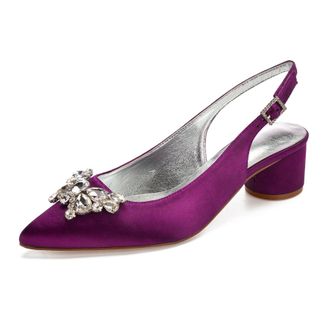 Generic Womens Pumps Pointed Toe Bridal Chunky Heel Slingback Heels Wedding Prom Party Dress Low Heels 4.5Cm,Purple,8 UK