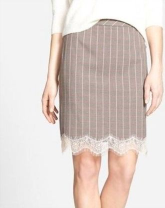 Chelsea28 Lace Trim Plaid Pencil Skirt In Cream
