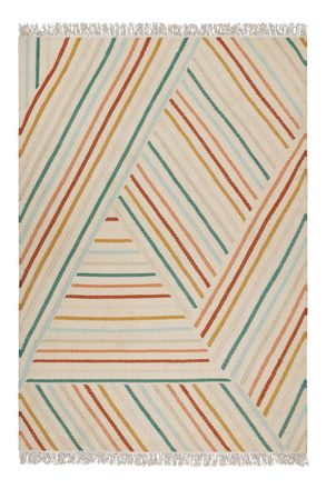 Wecon Home Alfombra tejida a mano lana virgen flecos y multicolor 140x200