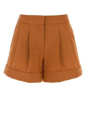 Fendi Orange Wool Pleated Shorts