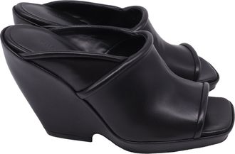 Khaite Stagg Wedge Sandals in Black Lamb Leather