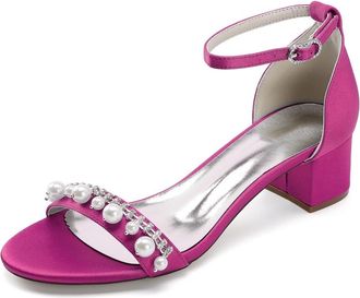 Generic Wedding Shoes Womens Low Heel Bridal Shoes Open Toe Block Heels Bridal Evening Party Dress Shoes 4.5Cm,Rose Red,10 UK